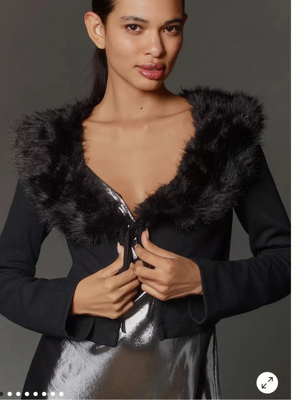 Anthropologie Black Faux-Fur Trim Open-Front Cardigan 🖤 M 🖤